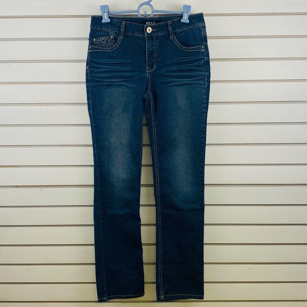 Womens 6 Beau Dawson Jeans‎ Stretch Denim Straight Leg Embroidered Pockets